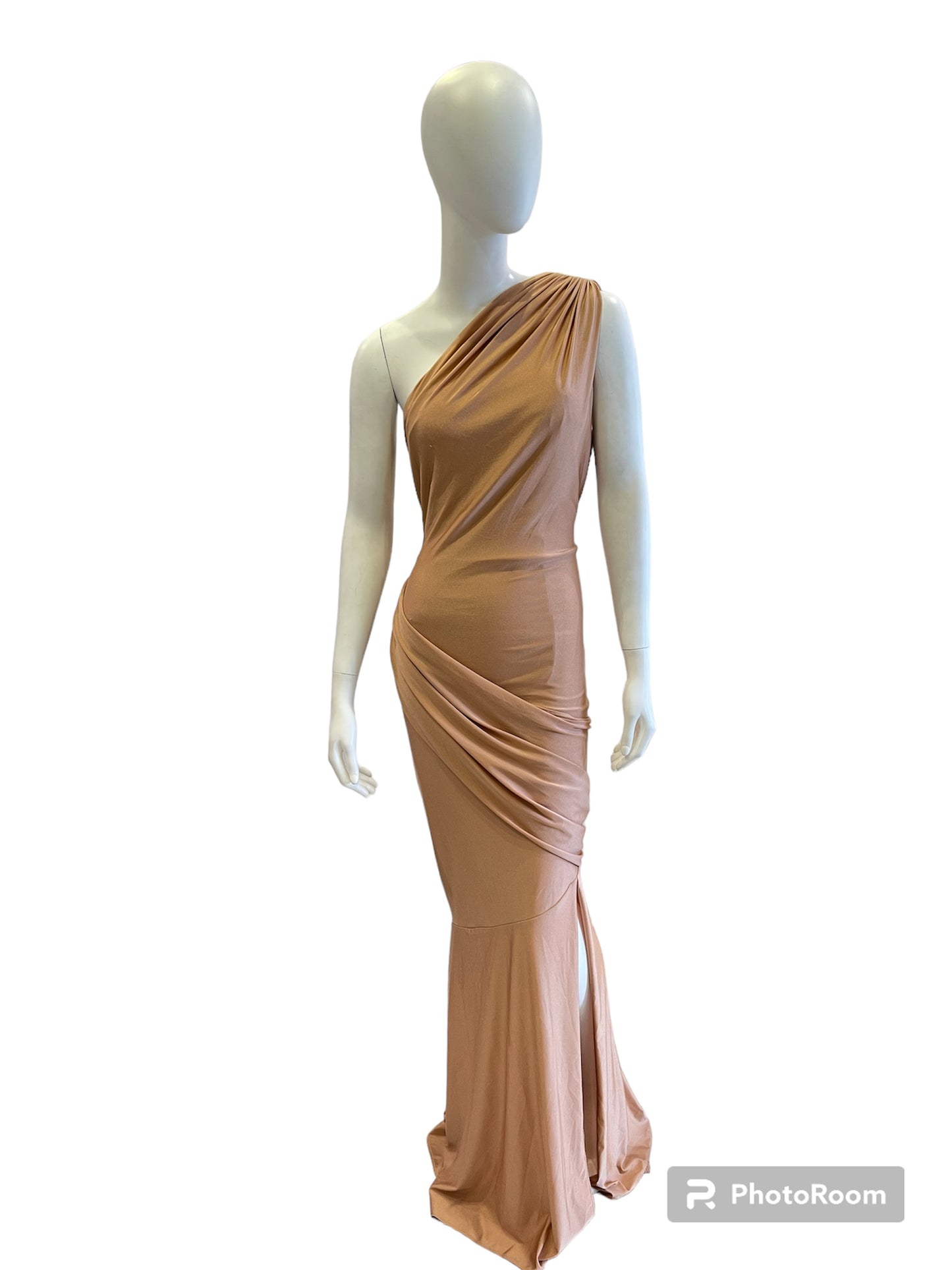 NUDE FLOOR LENGTH DRESS - TERANI COUTURE